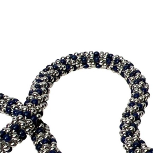 Vtg Talbots Ball Beaded Rope Choker Necklace 18" Navy Blue Silver Magnetic Clasp - Picture 2 of 8
